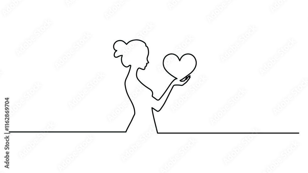 Minimalist love shape continuous one-line drawing vector illustration Minimalist love shape continuous one-line drawing vector illustration