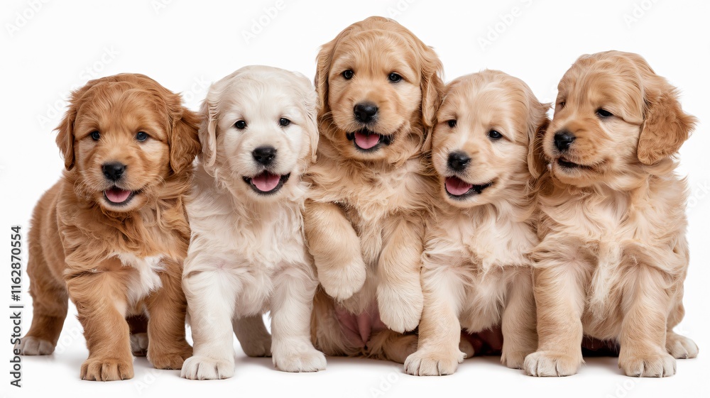 Five golden retrievers on a white background Five golden retrievers on a white background