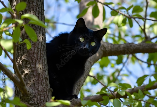 black cat on tree