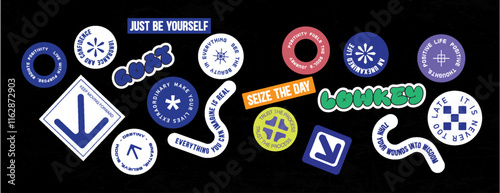 Sticker set Cute vector template decorated with cartoon image and aesthetic quotes graphic design	