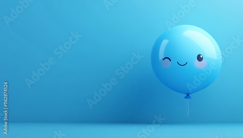 Cute Winking Blue Balloon 3D Render Illustration