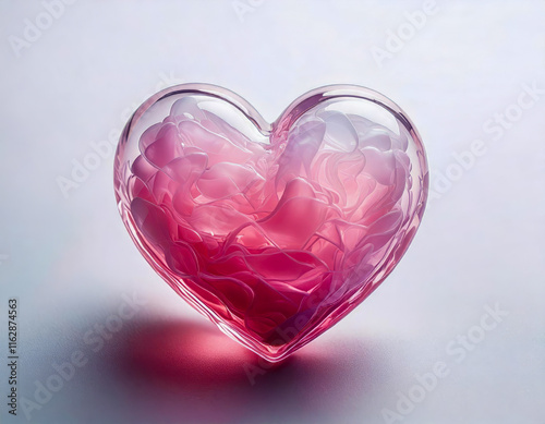 a romantic heart of glass, filled with soft whisps of smoke in hues of pink photo