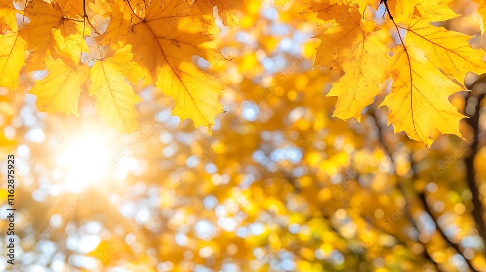 Golden Maple Leaves Illuminated By Autumn Sunlight Golden Maple Leaves Illuminated By Autumn Sunlight