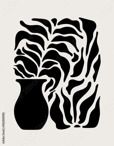 Hand drawn black organic shapes on a cream background. Elegant poster or greeting card. Abstract background.