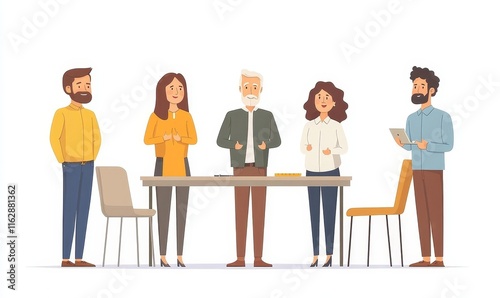 Business people having a business meeting. Happy diverse business team young and old workers talking brainstorming on project in office, Generative AI