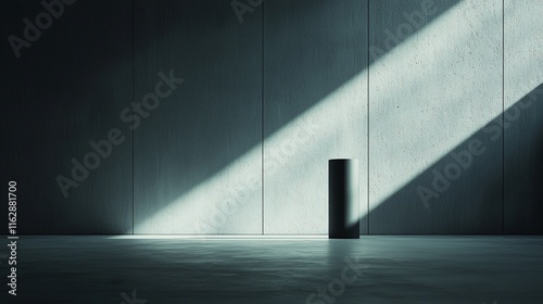 Sunlit minimalist room with cylindrical object.