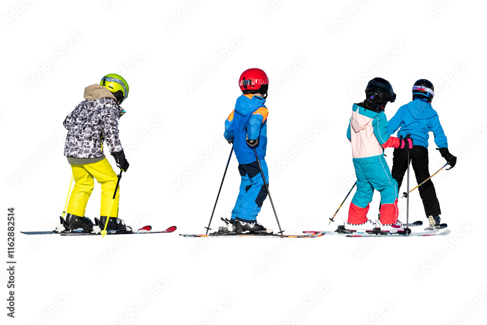 Fototapeta premium Children ski school isolated on white background