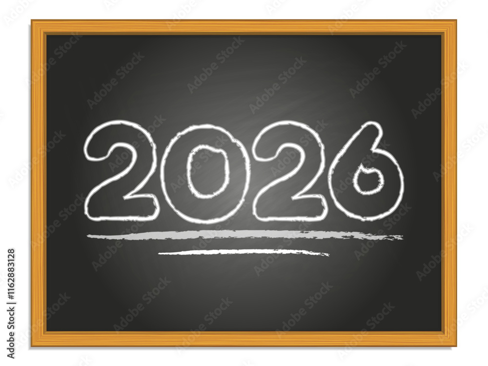 2026 chalk lettering on black chalkboard. New year vector number. 2026 chalk lettering on black chalkboard. New year vector number.