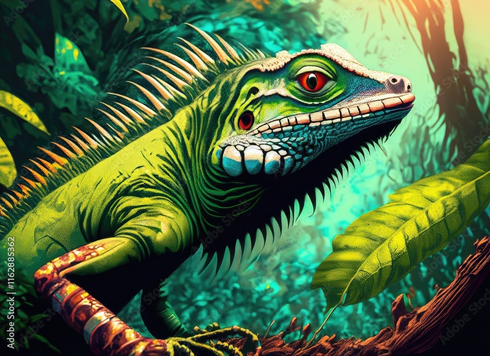 Obraz premium An Iguana in the forest, pop art style