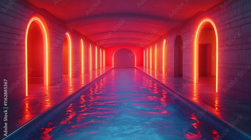 Neon Poolside Paradise: A Surreal Architectural Masterpiece Neon Poolside Paradise: A Surreal Architectural Masterpiece