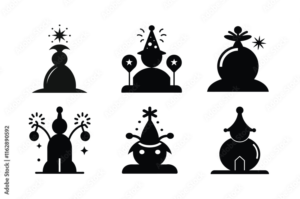 Set of new year icon silhouette Vector Image Set of new year icon silhouette Vector Image