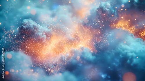 A beautiful and aromatic background featuring glowing celestial clouds, a lovely sparkly background. photo