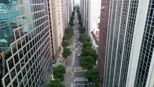 Aerial View of Rio Branco Avenue With Office Buildings on Both Sides in Rio de Janeiro City Downtown