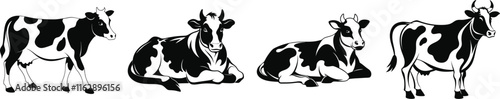 cow silhouette, Cow bull farm animals silhouettes set, large pack of vector silhouette design, isolated white background