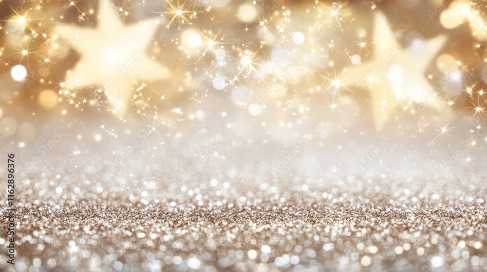A sparkling, golden background with stars and glitter, ideal for festive themes. A sparkling, golden background with stars and glitter, ideal for festive themes.