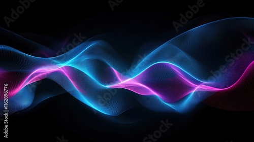 abstract waves, digital background with blue and pink neon colors, smooth flowing shapes, glowing points creating depth, suitable for futuristic themes and technology concepts , 4k Background photo