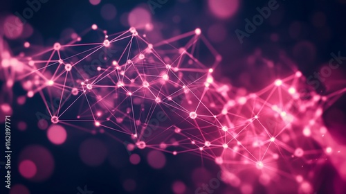Abstract pink network connection, nodes, lines, digital, technology, background.