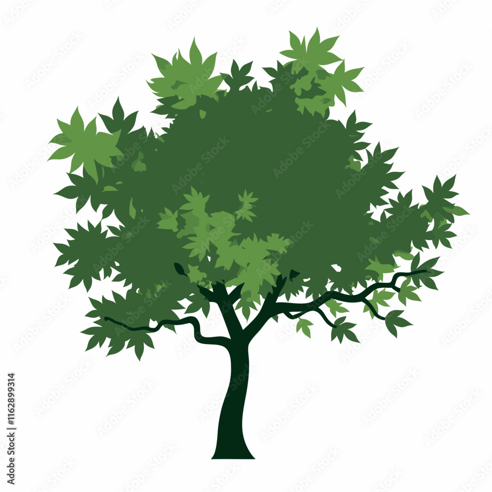 Fototapeta premium FRESH Green Tree with Leaves. Vector outline Illustration. Plant in Garden. stock illustration
