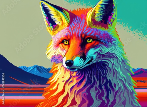 A Fox in the Landscape, pop art style photo