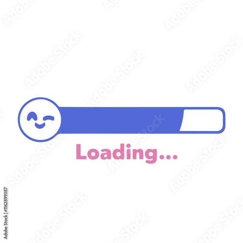 A blue loading bar with a smiling face icon , indicating a loading or progress process