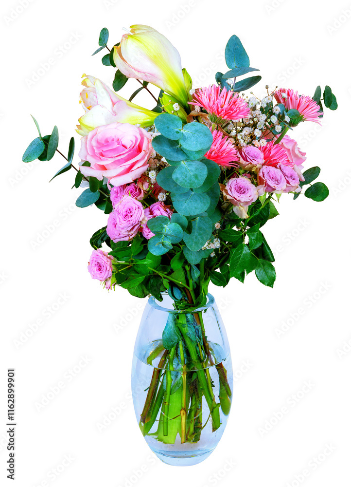 Isolated flower arrangement in a glass vase