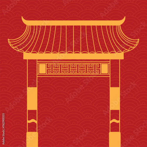 Chinese Traditional Gate doodle Illustration. china tradition lunar new year gate vector
