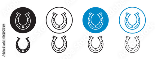 Set of 8 "Horseshoe" icons with an unexpanded vector & 1 silhouette - Horseshoe icon symbolizing good luck featuring clean lines n modern design equestrian rustic