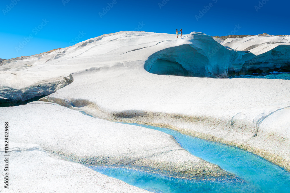 White chalk cliffs in Sarakiniko, Milos island, Cyclades, Greece
