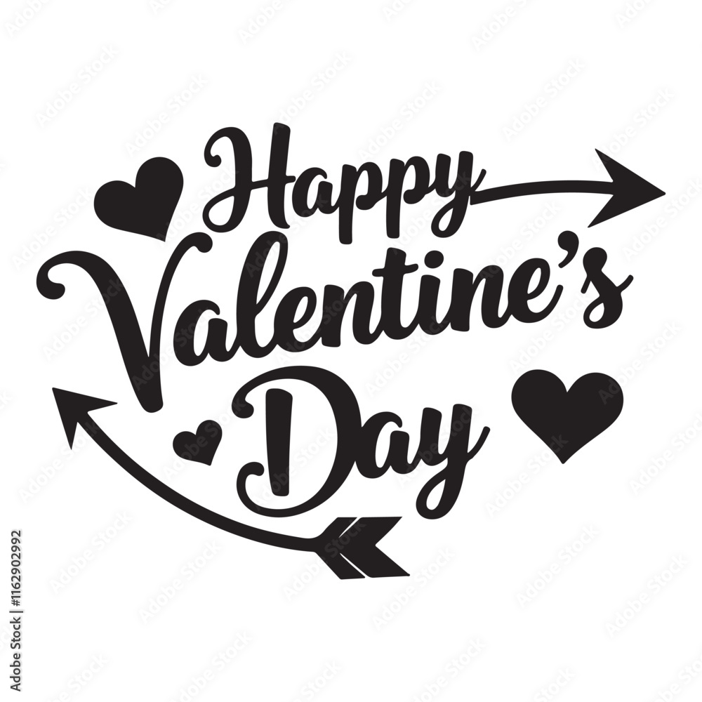 Happy Valentine's day text, Vector Illustration, Silhouette Vector Typography Isolated. Happy Valentine's day text, Vector Illustration, Silhouette Vector Typography Isolated.