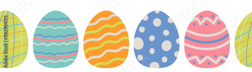 Set of colorful easter eggs with geometric patterns. Flat illustration style. Easter celebration and spring festival concept.
