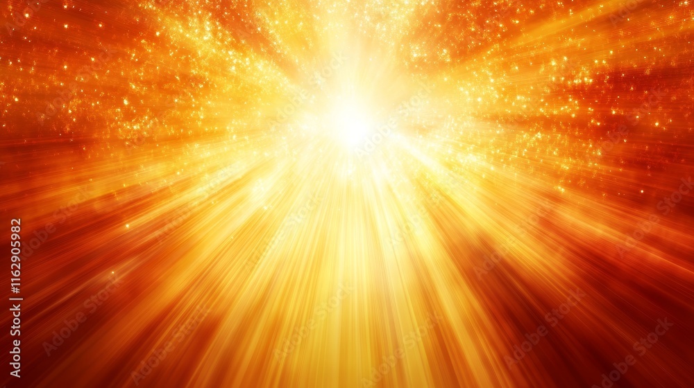 Obraz premium A radiant burst of light with golden hues and dynamic rays, evoking energy and warmth.