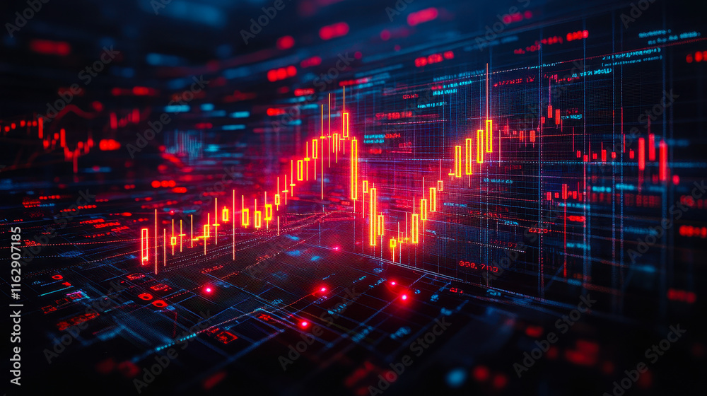 3D Rendering of Growing Financial Chart in Perspective View on Digital Forex Market Screen Highlighting Candlestick and Diagram Patterns for Stock Market Investing and Analysis, Night Setting 3D Rendering of Growing Financial Chart in Perspective View on Digital Forex Market Screen Highlighting Candlestick and Diagram Patterns for Stock Market Investing and Analysis, Night Setting