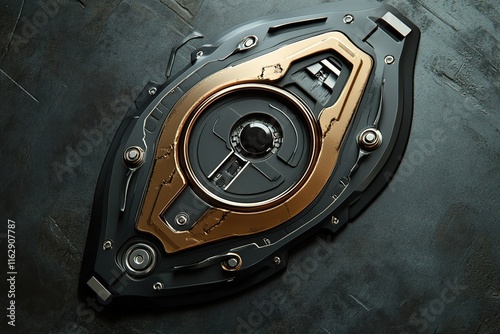 Cyber security hi tech, mechanical technology concept , Shield With Keyhole icon photo