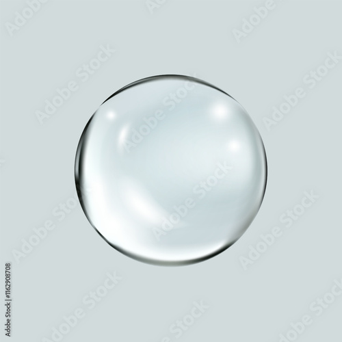 Realistic glossy glass ball.Abstract 3D light bubble with glare.Geometric abstract shape.
