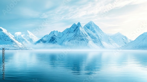Wallpaper Mural Serene icy landscape with majestic mountains reflected in calm water under a soft sky. Torontodigital.ca