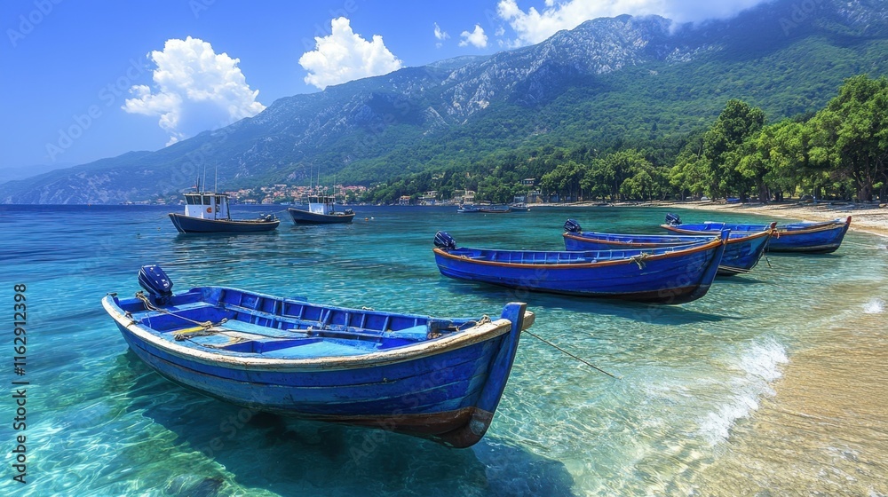 Scenic coastal views Calm bay with fishing boats Scenic coastal views Calm bay with fishing boats