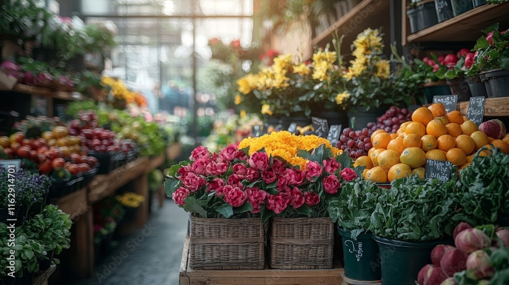 Obraz premium Fresh fruit and vegetables at a colorful market stall
