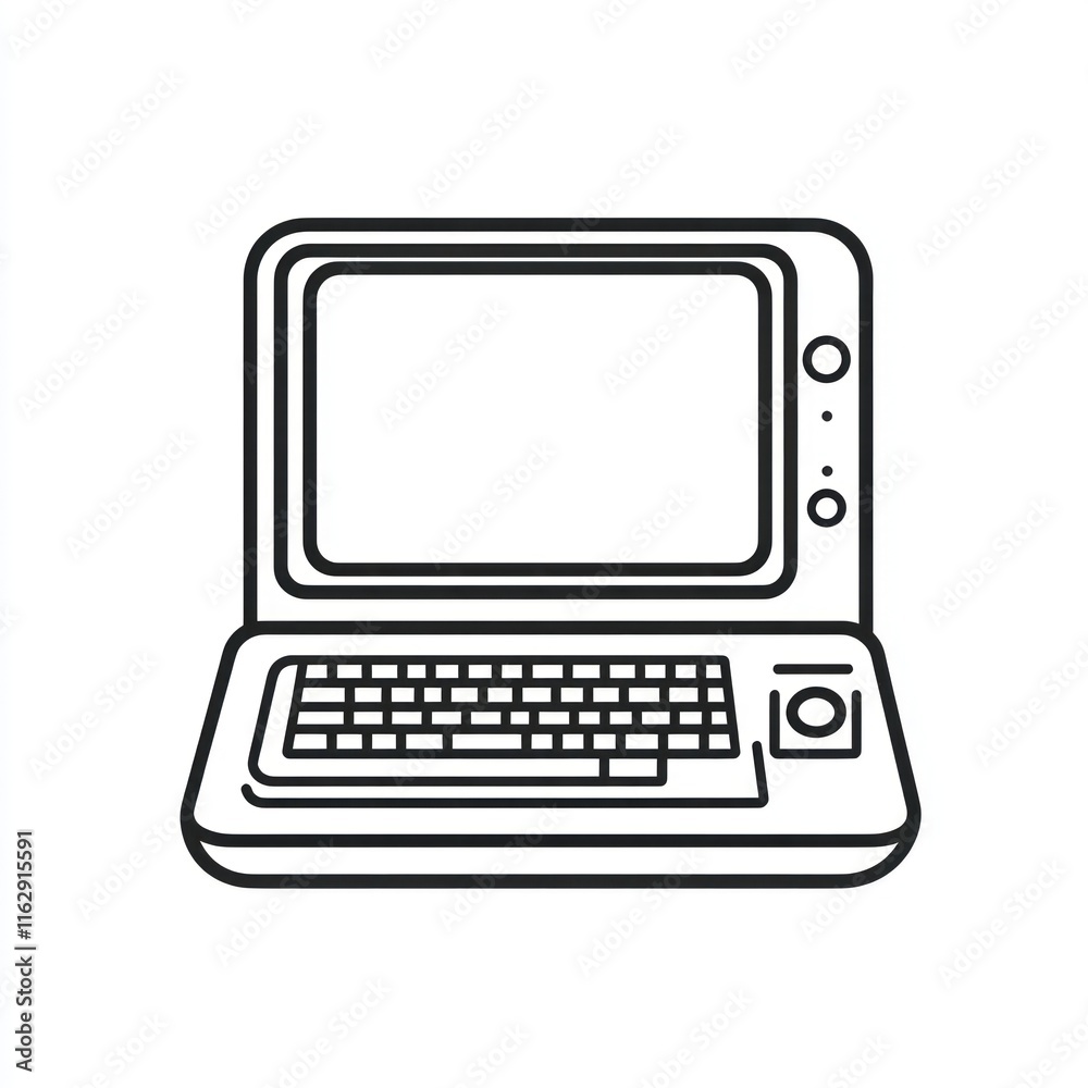 Retro Computer Design Simple Line Art Illustration Retro Computer Design Simple Line Art Illustration
