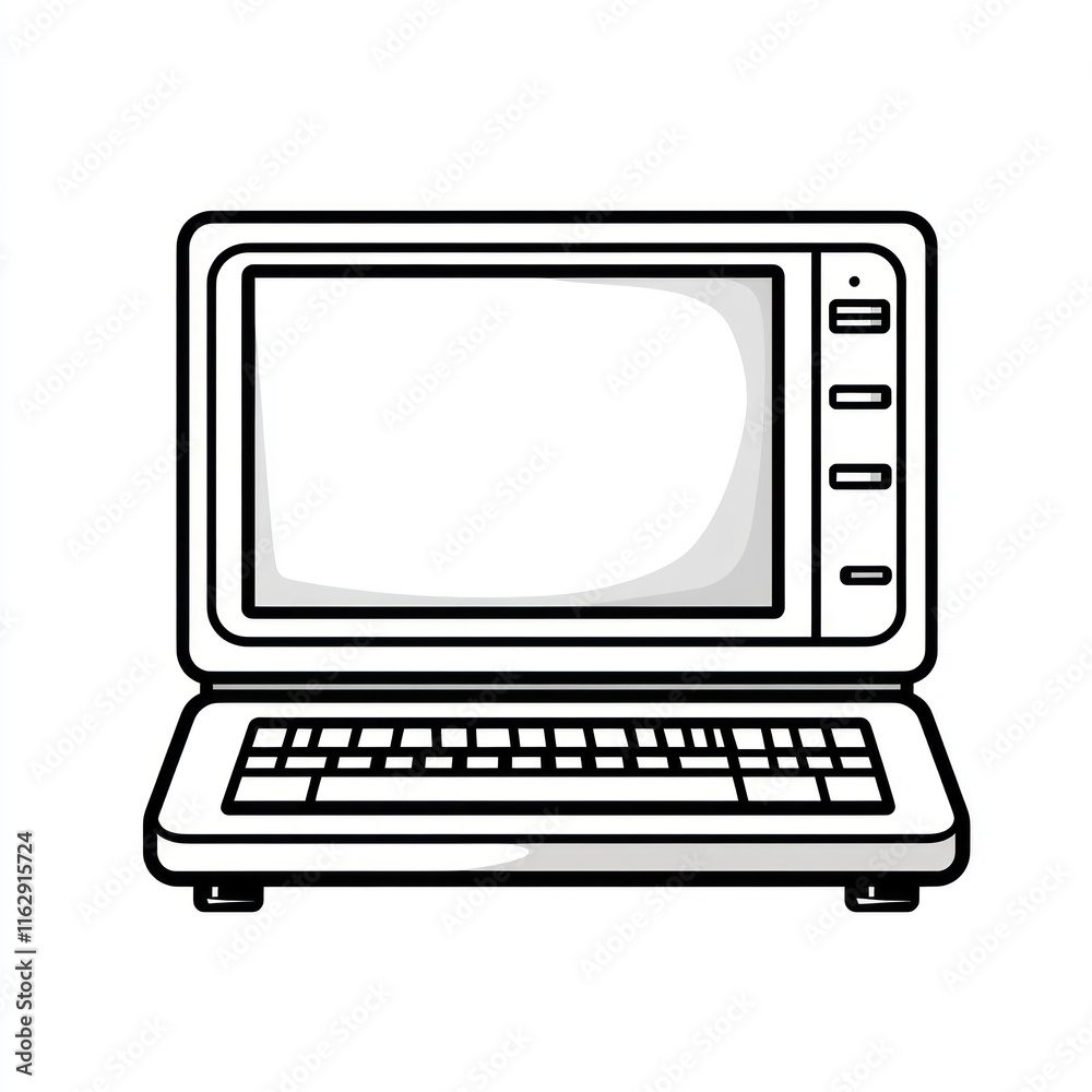 Retro Computer Design Simple Line Art Illustration Retro Computer Design Simple Line Art Illustration