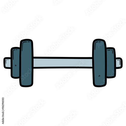 Hand drawn cartoon dumbbell on white background.