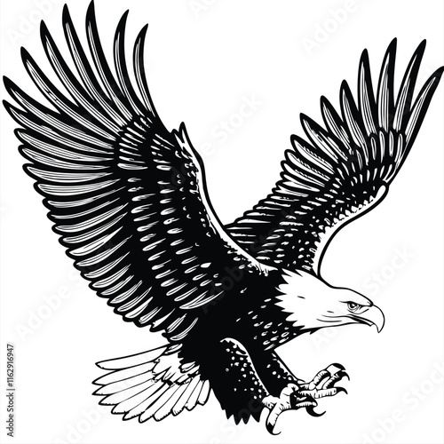 Majestic Bald Eagle Soaring, Wings Spread Wide, Powerful Flight