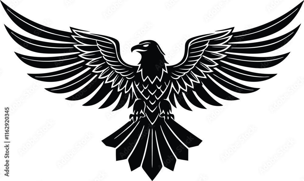 Majestic Black Eagle Wings Spread, Bird of Prey, Powerful Symbol Majestic Black Eagle Wings Spread, Bird of Prey, Powerful Symbol