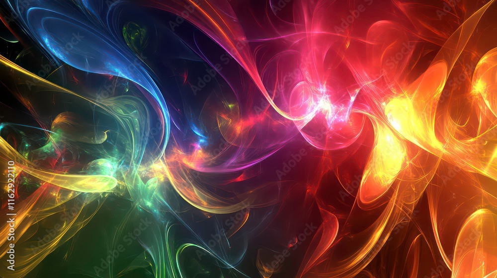 Fototapeta premium A colorful blend of digital fragments creating an abstract glowing pattern.