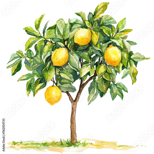 A watercolor vector of a lemon tree, isolated on a white background. Lemon vector.
