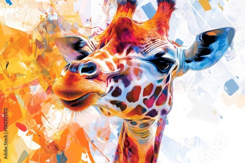  Abstract colorful illustration of giraffe. Ai generative art