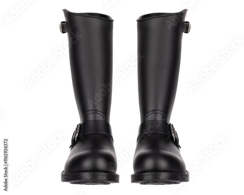 Front View of Black Leather Boots photo