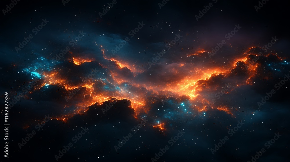 Celestial Nebula Fiery Orange Blue Cosmic Dust Clouds Celestial Nebula Fiery Orange Blue Cosmic Dust Clouds