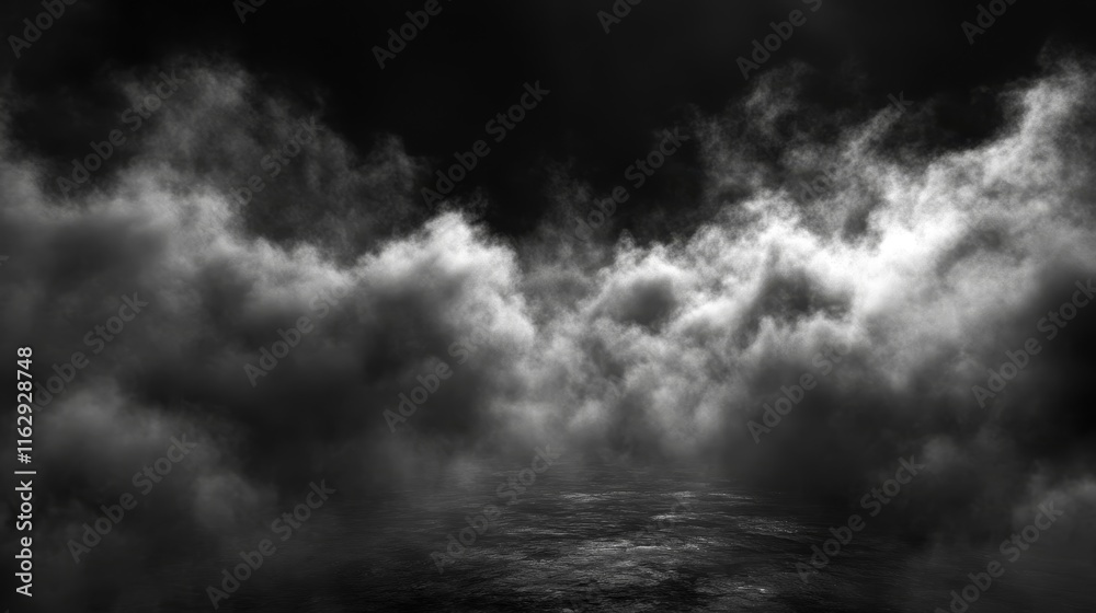 A dark, atmospheric scene depicting mist and water, evoking mystery and tranquility. A dark, atmospheric scene depicting mist and water, evoking mystery and tranquility.