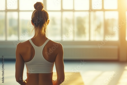 Fitness motivation drives exercise and self-improvement. Woman practicing yoga in a sunlit studio. Free Download Fitness motivation drives exercise and self-improvement. Woman practicing yoga in a sunlit studio. - GFXLoad