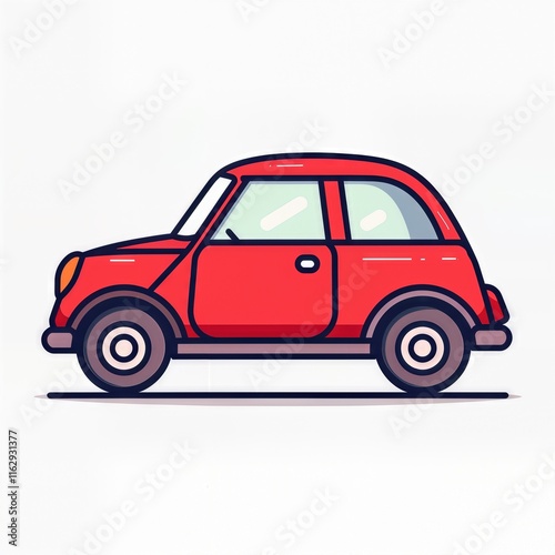 Kawaii Cartoon Minimalistic Red Car Illustration